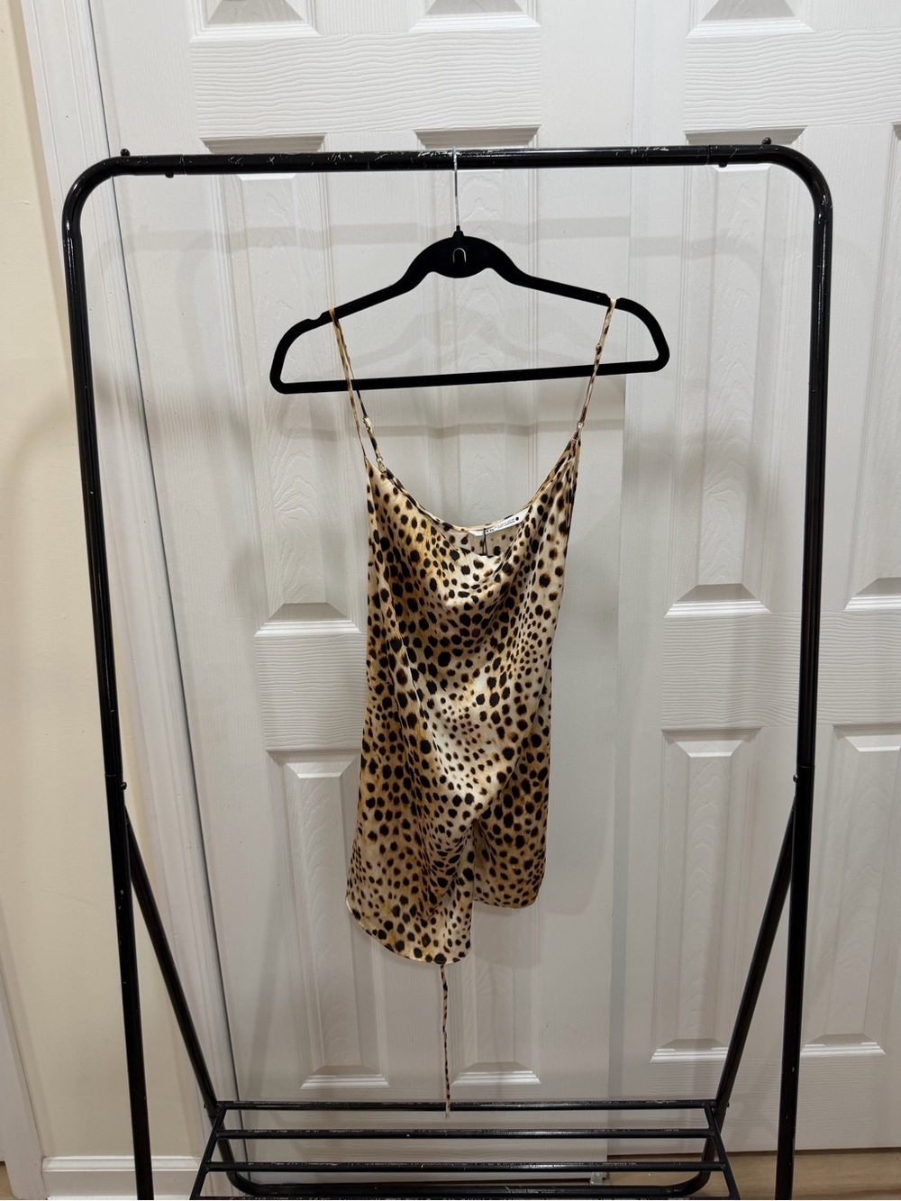 Zara Leopard Print Satin Cowl Neck Cami - Beige & Black